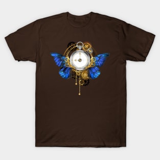 Clock with Blue Butterfly Wings T-Shirt